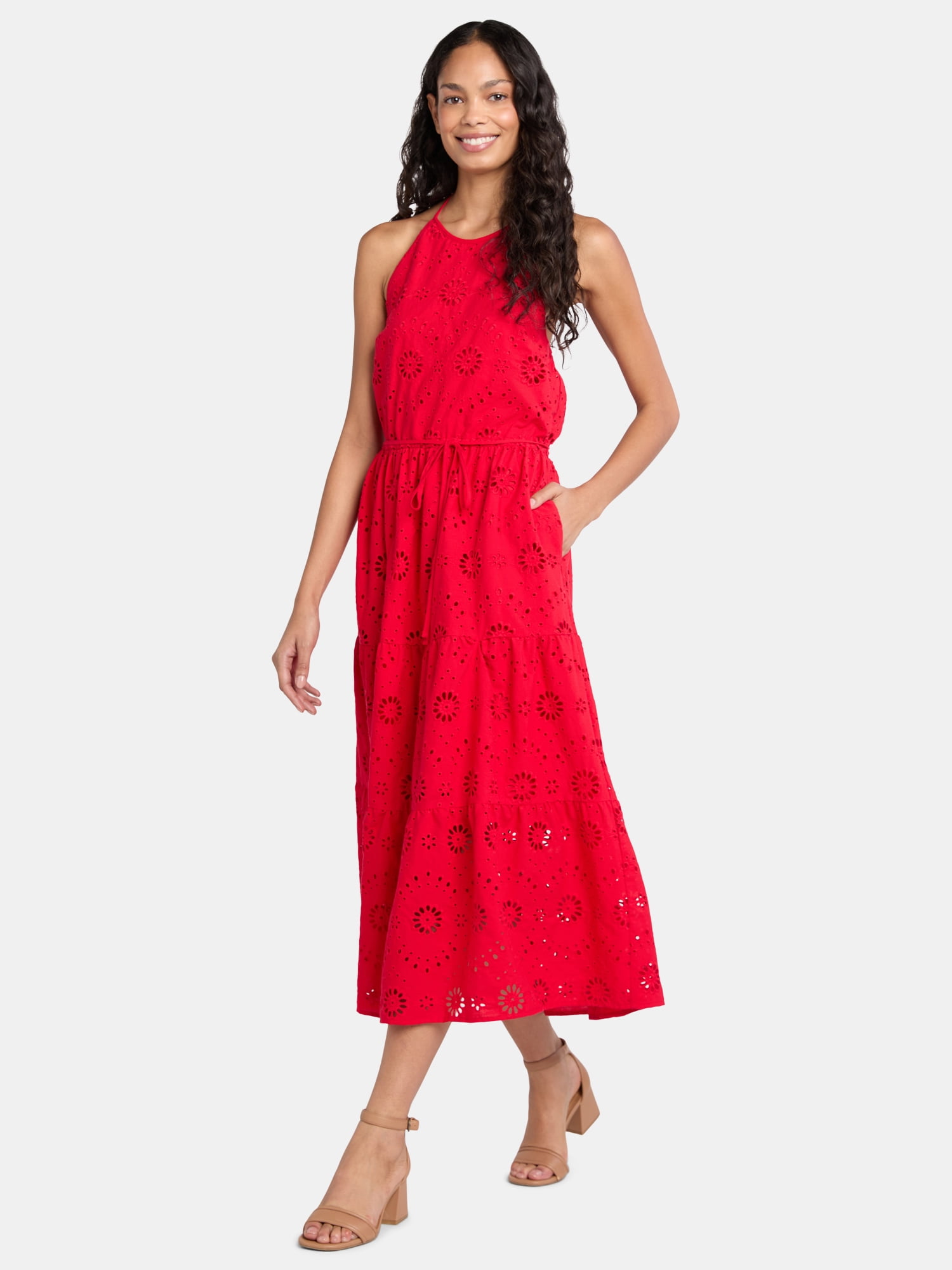 Time and Tru Women's Eyelet Halter Dress, Sizes XS-XXXL.
