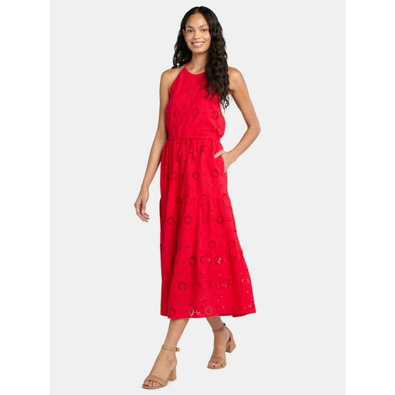 Time and Tru Women's Eyelet Halter Dress, Sizes XS-XXXL.