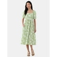 thumbnail image 1 of Time and Tru Women's and Women's Plus Back Tie Midi Dress with Puff Sleeves, Sizes XS-4X, 1 of 4