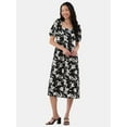 thumbnail image 1 of Time and Tru Women's and Women's Plus Back Tie Midi Dress with Puff Sleeves, Sizes XS-XXXL, 1 of 4