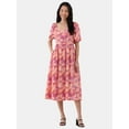thumbnail image 1 of Time and Tru Women's and Women's Plus Back Tie Midi Dress with Puff Sleeves, Sizes XS-XXXL, 1 of 4