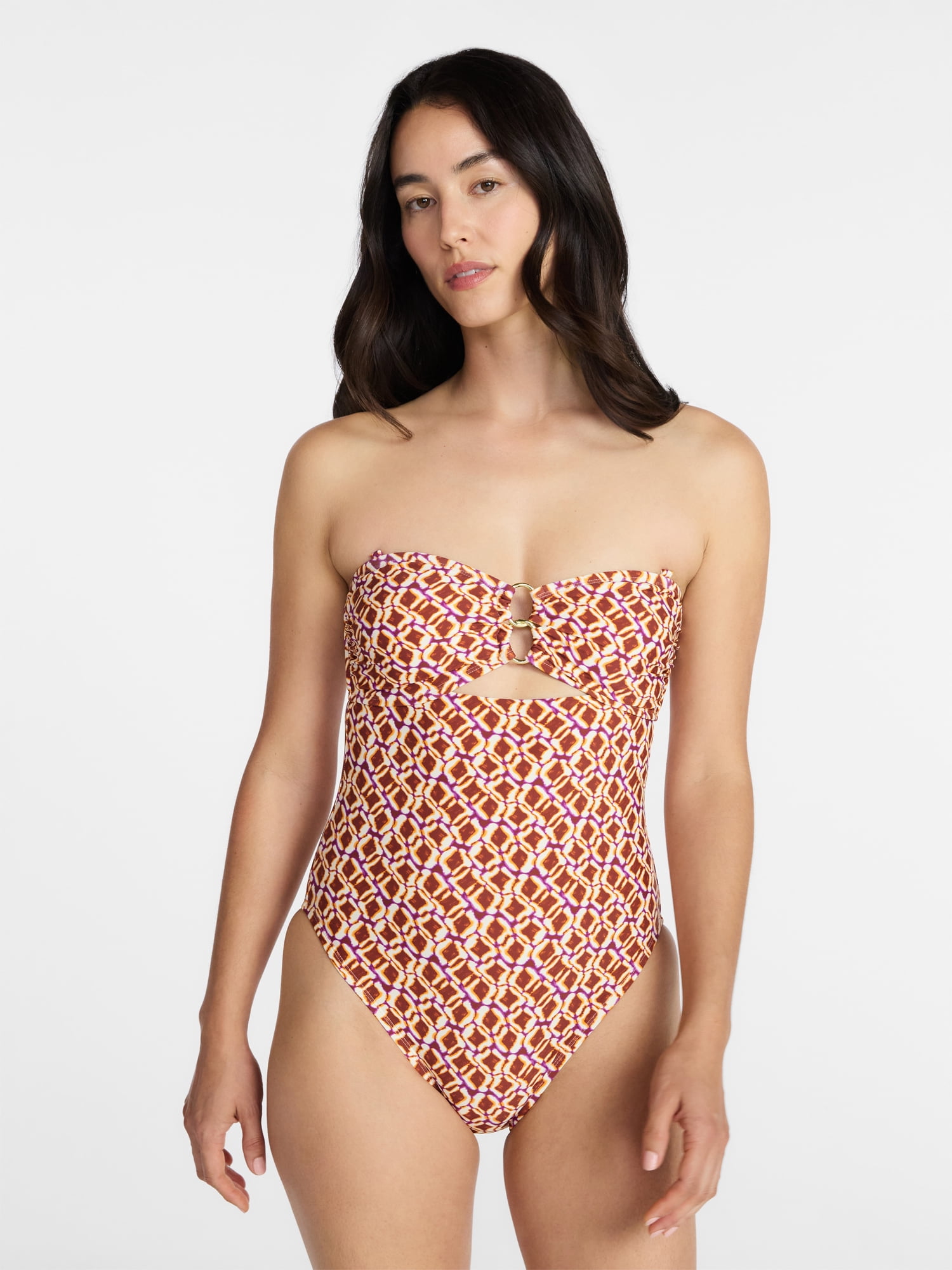 Time and Tru Women's Cut Out Bandeau One Piece Swimsuit, Sizes XS-3X