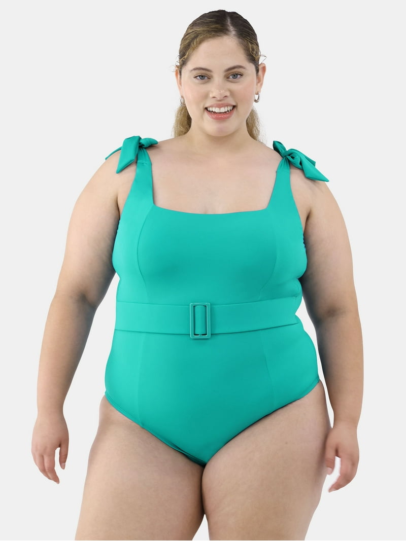Time and Tru Women's and Women's Plus Belted One-Piece Swimsuit