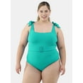 thumbnail image 1 of Time and Tru Women's and Women's Plus Belted One-Piece Swimsuit with Tie Shoulders, Sizes S-3X, 1 of 5