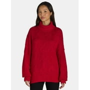 TIME AND TRU Women's and Women's Plus Bobble Knit Turtleneck Sweater, Midweight, Size XS-4X