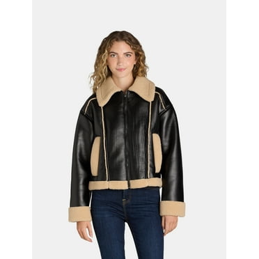 Time and Tru Women's and Women's Plus Bonded Faux Shearling Bomber Jacket, Sizes XS-3X