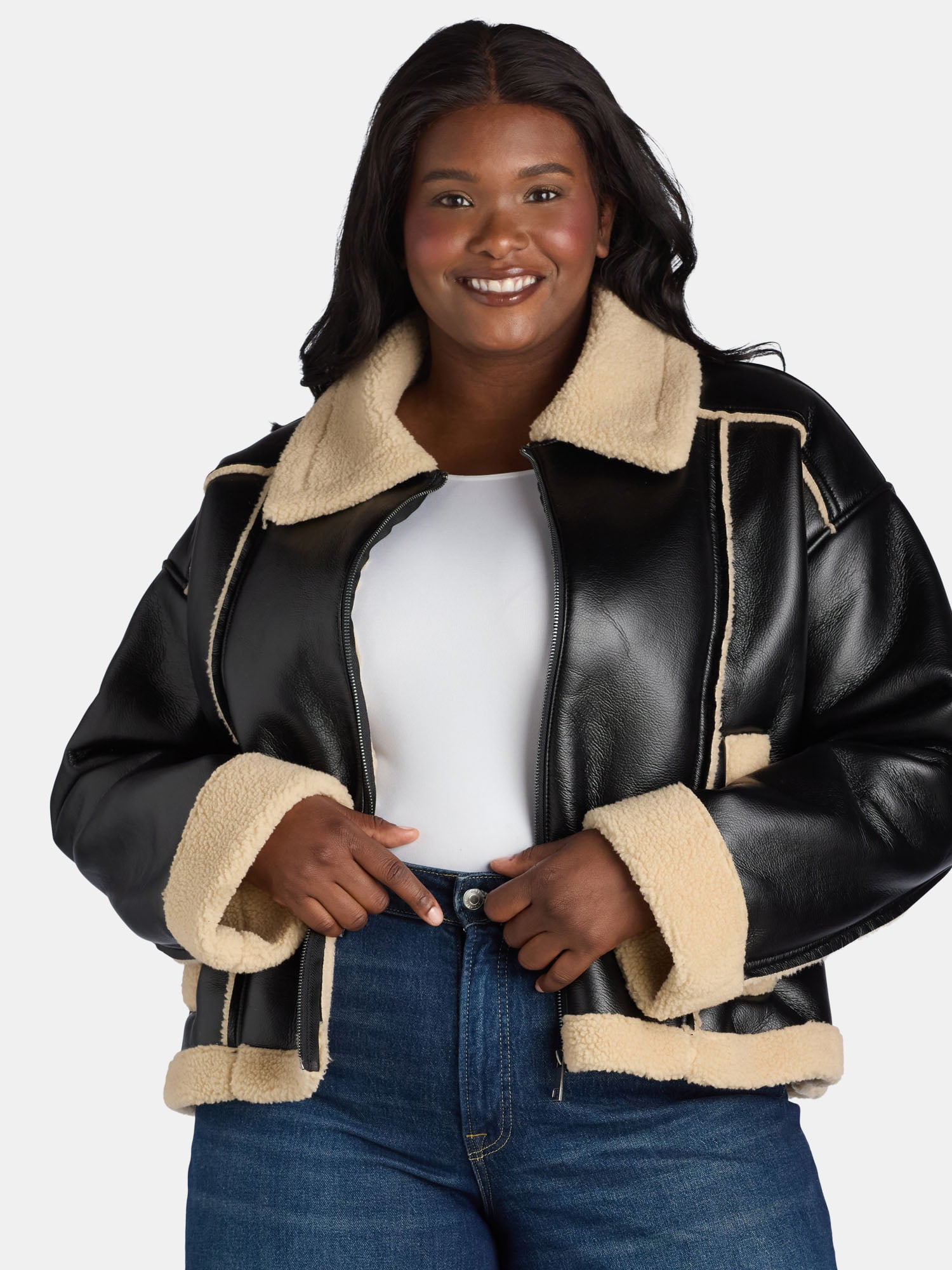 Time and Tru Women's and Women's Plus Bonded Faux Shearling