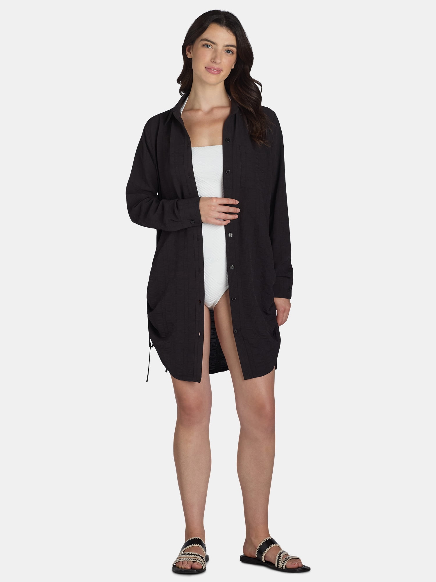 Women's and Women's Plus Button Up Shirt Coverup, Sizes XS-3X