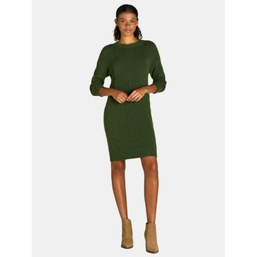 Time and Tru Women's and Women's Plus Cable Sweater Dress with Long Sleeves, Sizes XS-3XL