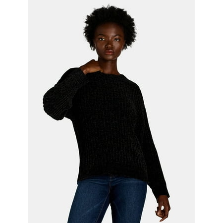 Time and Tru Women's and Women’s Plus Chenille Crewneck Sweater, Midweight, Sizes XS-4X