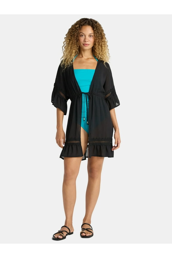 Women's and Women's Plus Chiffon Kimono Coverup, Sizes XS-3X