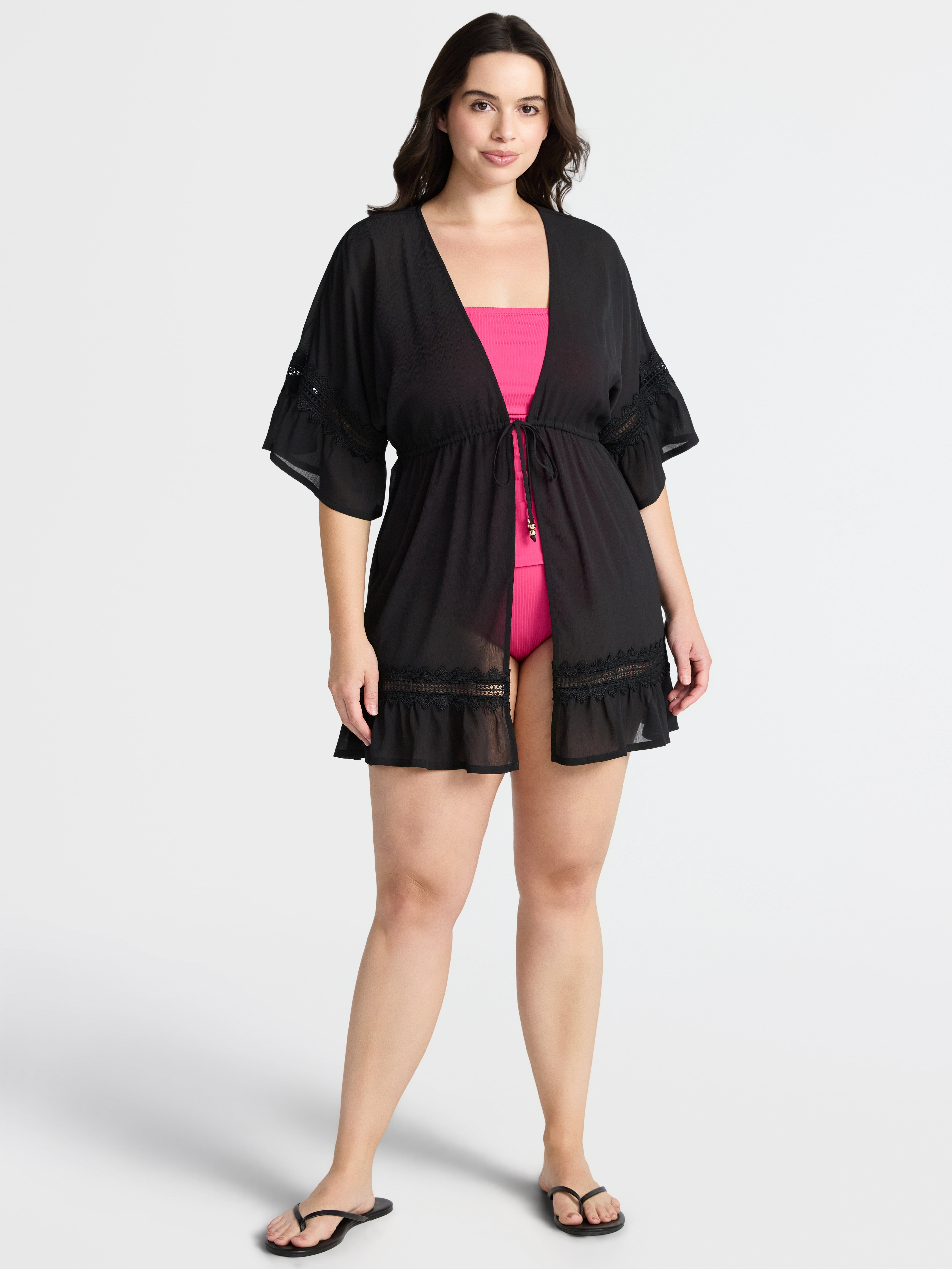 Time and Tru Women's Chiffon Ruffle Trim Swim Coverup, Sizes XS-3X