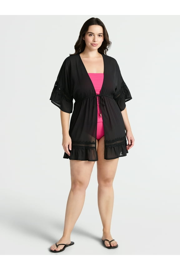 Women's and Women's Plus Chiffon Ruffle Trim Swim Coverup, Sizes XS-3X