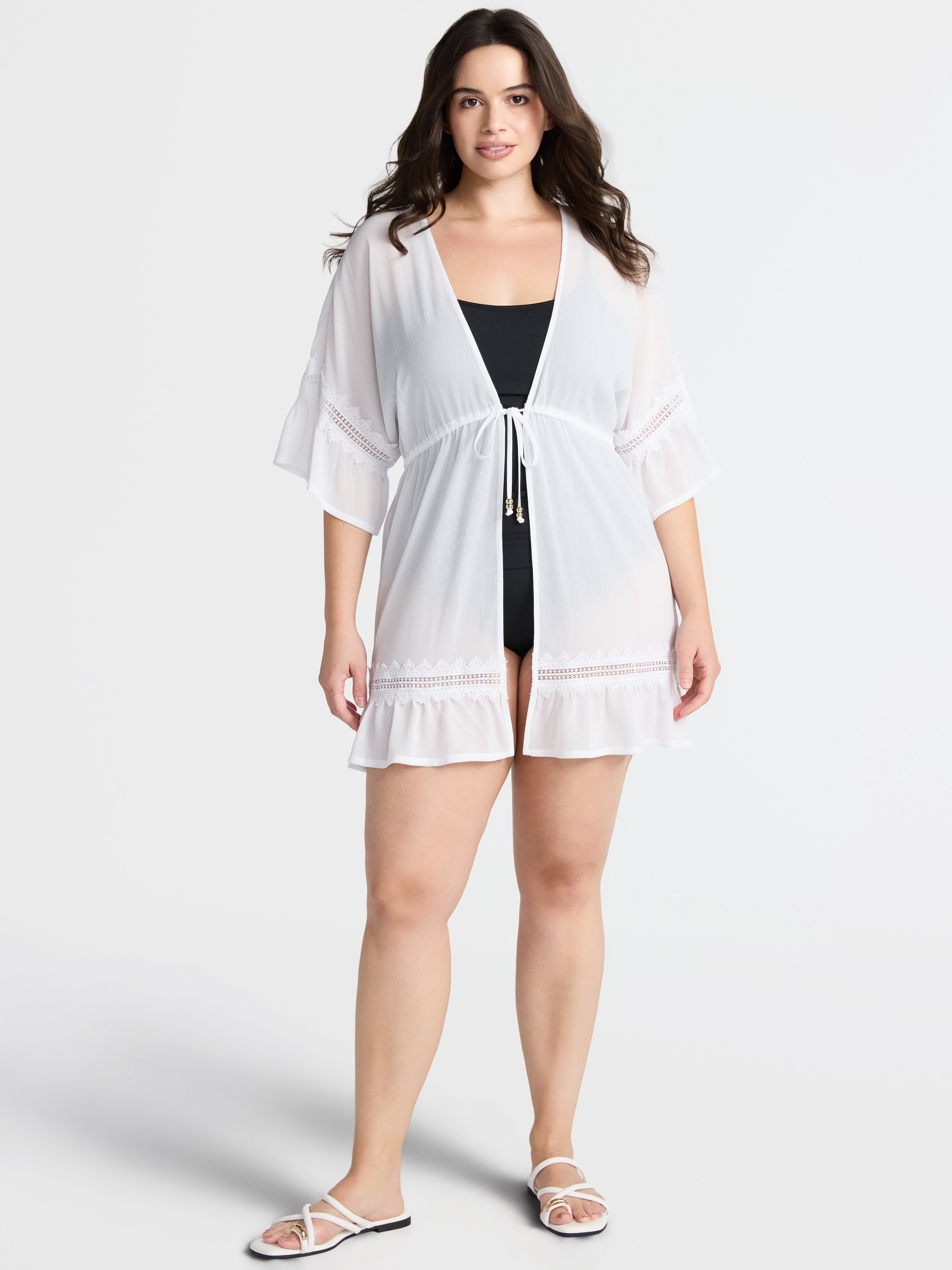 Time and Tru Women's and Women's Plus Chiffon Ruffle Trim Swim Coverup, Sizes XS-3X