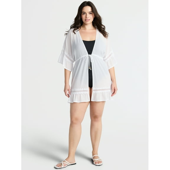 Time and Tru Women's and Women's Plus Chiffon Ruffle Trim Swim Coverup, Sizes XS-3X