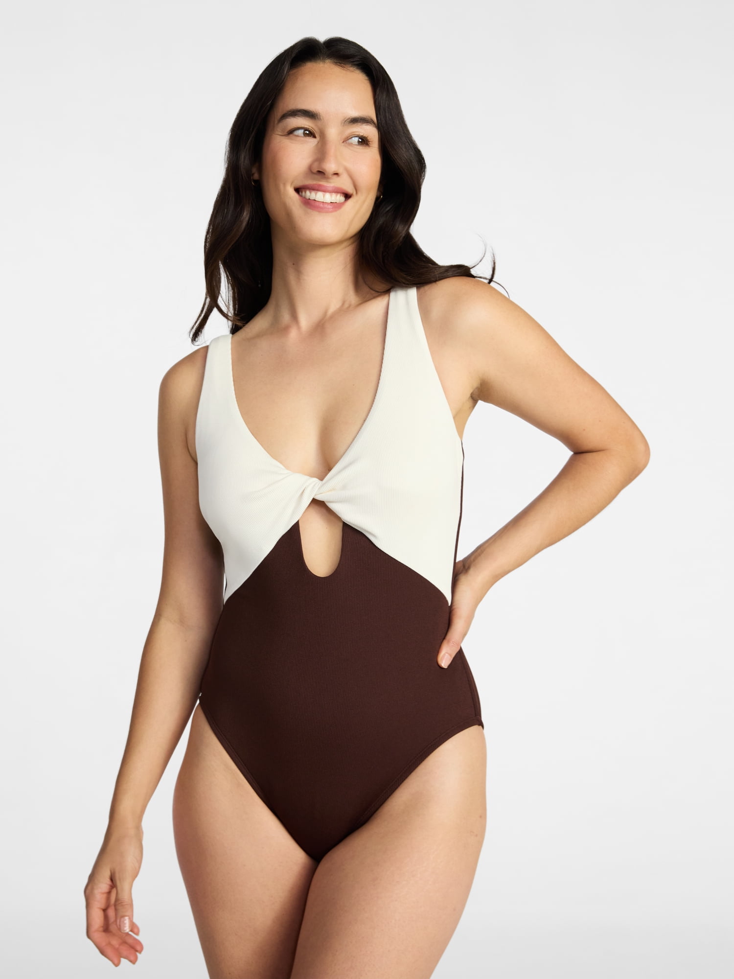 Time and Tru Women's and Women's Plus Collections Twist Front One Piece Swimsuit, Sizes XS-3X