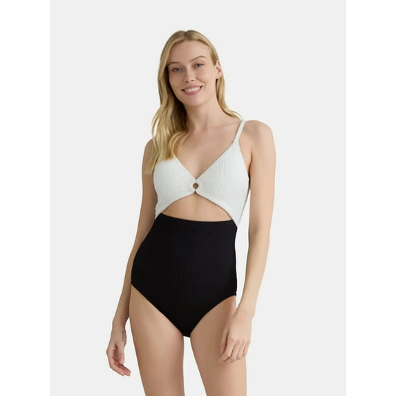 Time and Tru Women's and Women's Plus Colorblock Crinkle One Piece Swimsuit, Sizes XS-2X