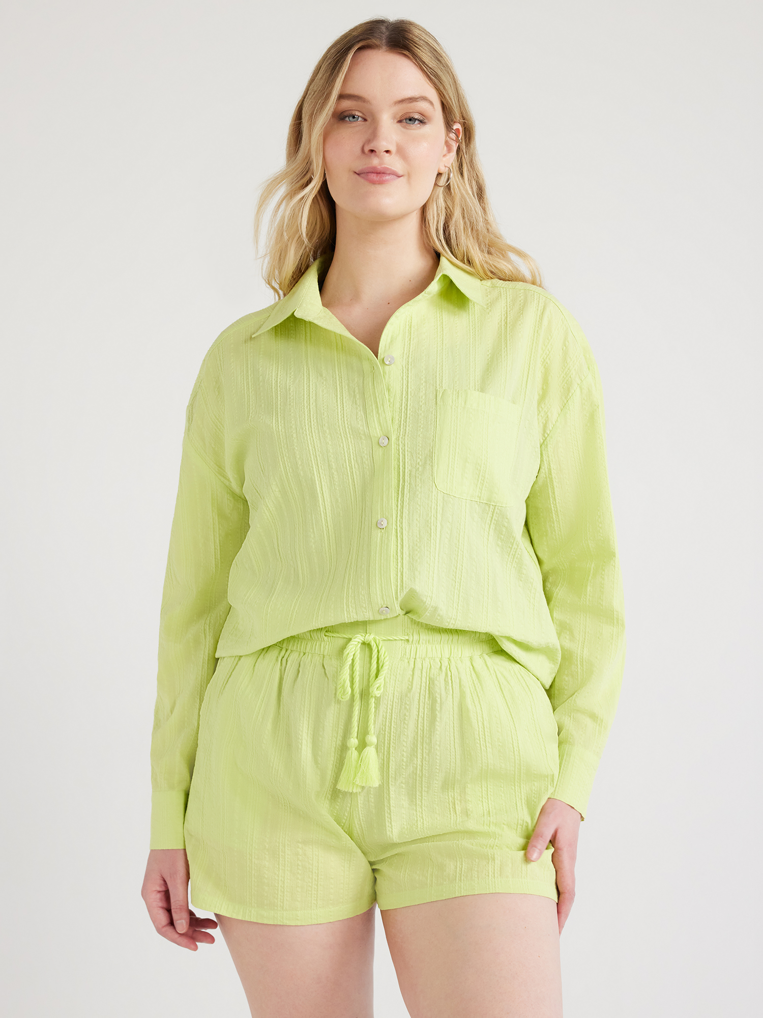 Time and Tru Women's and Women's Plus Cotton Button Front Coverup Shirt, Sizes Xs-3x