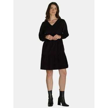 Time and Tru Women's and Women's Plus Cotton Corduroy Tiered Dress, Sizes XS-4X