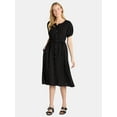 thumbnail image 1 of Time and Tru Women’s and Women’s Plus Cotton Double Cloth Midi Dress, Sizes XS-4X, 1 of 4