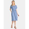 thumbnail image 1 of Time and Tru Women’s and Women’s Plus Cotton Double Cloth Midi Dress, Sizes XS-4X, 1 of 4