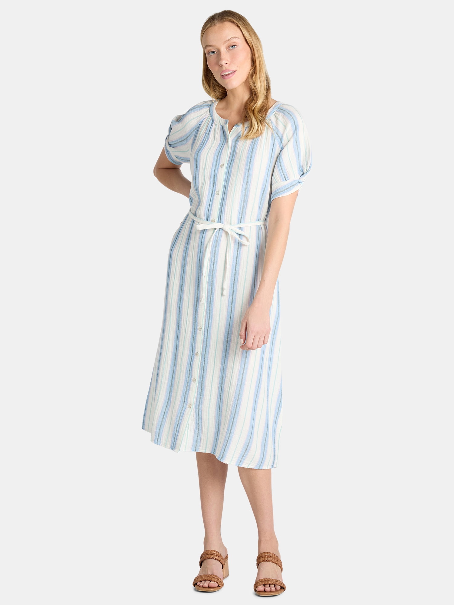 Time and Tru Women’s and Women’s Plus Cotton Double Cloth Midi Dress, Sizes XS-4X