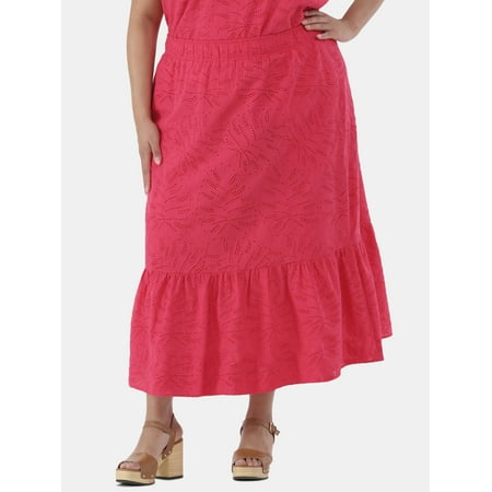 Time and Tru Women's and Women’s Plus Cotton Eyelet Tiered Midi Skirt, Sizes XS-4X
