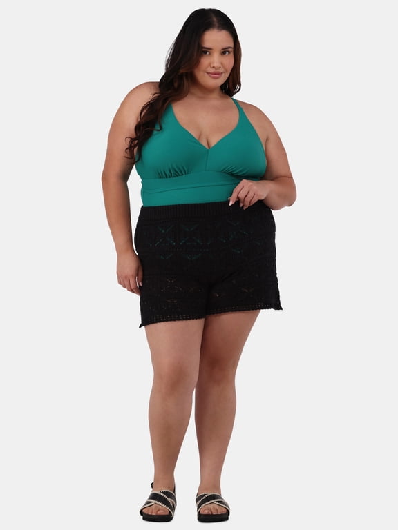 Women's and Women's Plus Cotton Macrame Coverup Shorts, Sizes XS-2X