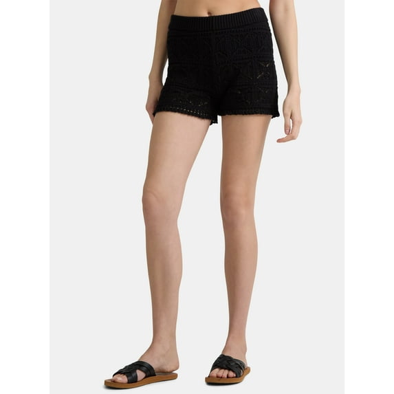 Time and Tru Women's and Women's Plus Cotton Macrame Coverup Shorts, Sizes XS-2X
