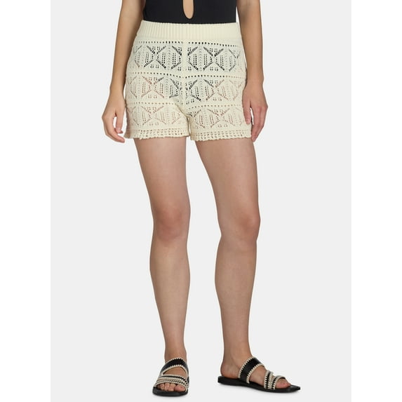 Time and Tru Women's and Women's Plus Cotton Macrame Coverup Shorts, Sizes XS-2X