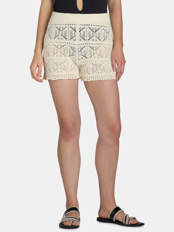 Women's and Women's Plus Cotton Macrame Coverup Shorts, Sizes XS-2X
