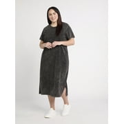 Time and Tru Women's Midi T-Shirt Dress with Short Sleeves, Sizes XS-XXXL