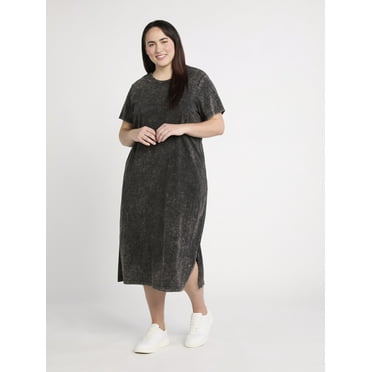 Time and Tru Women's and Women's Plus Cotton T-Shirt Dress with Short Sleeves, Sizes XS-4X