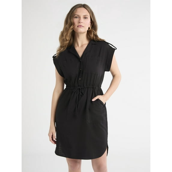 Time and Tru Women's and Women's Plus Cotton Utility Shirtdress, Sizes XS-4X