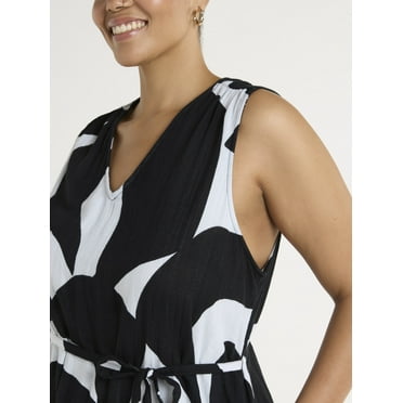 Time and Tru Women's and Women's Plus Cotton V Neck Midi Dress, Sizes XS-4X