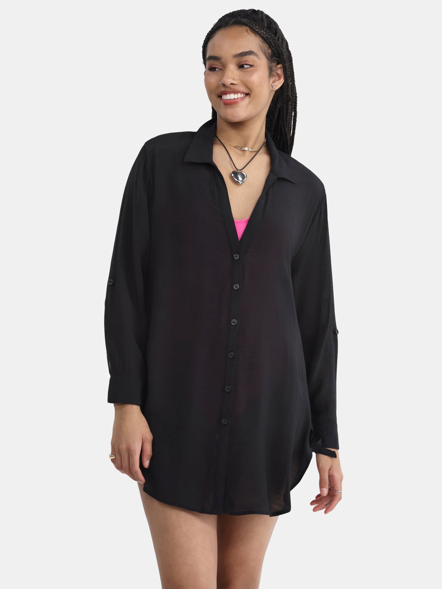 Women’s and Women’s Plus Coverup Shirt with Side Ties, Sizes XS-3X