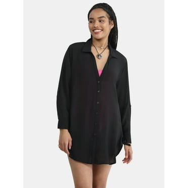 Time and Tru Women’s and Women’s Plus Coverup Shirt with Side Ties, Sizes XS-3X