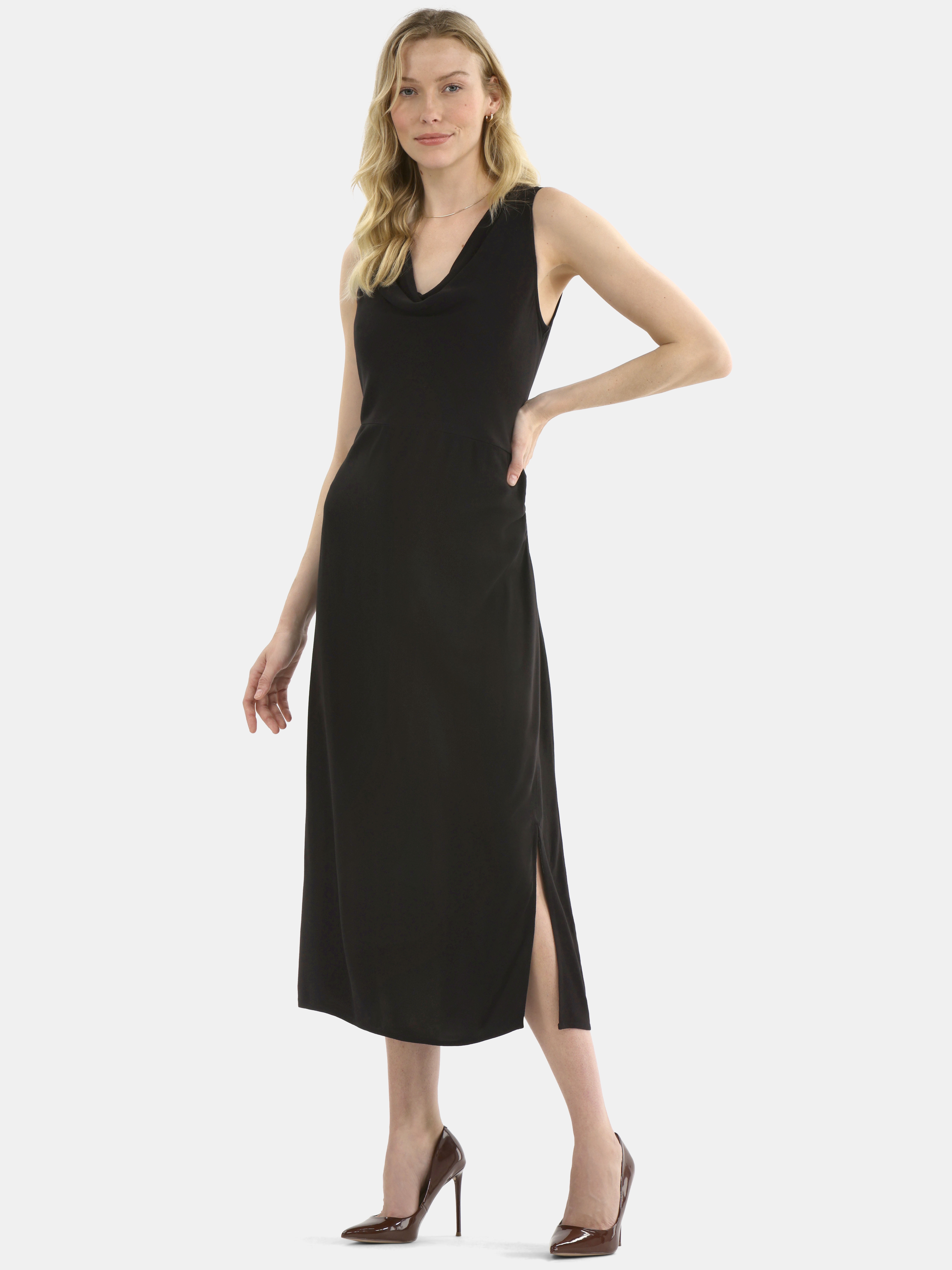 Time and Tru Women's and Women's Plus Cowl Neck Midi Dress, Sizes XS-4X
