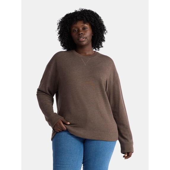 Time and Tru Women's and Women's Plus Crewneck Sweatshirt with Long Sleeves, Sizes XS-4X