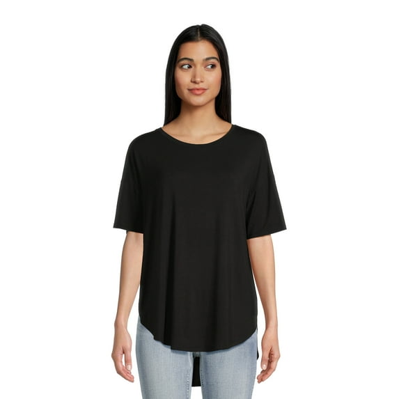 Time and Tru Women's and Women’s Plus Crewneck Tunic Tee with Short Sleeves, Sizes S-3XL