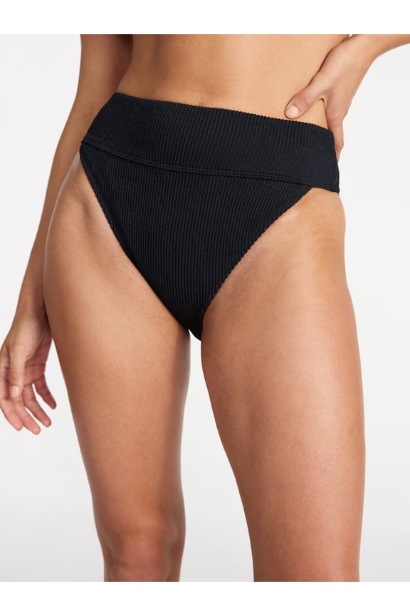 Women's and Women's Plus Size Crinkle High Rise High Leg Cheeky Bikini Bottoms, Sizes XS-3X