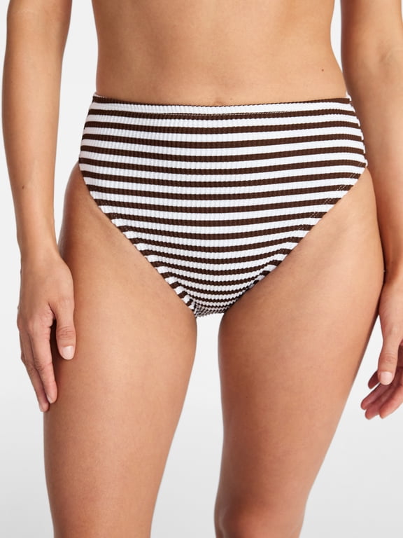 Women's Crinkle High Rise High Leg Cheeky Bikini Bottoms, Sizes XS-3X
