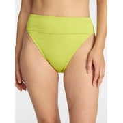 Women's Crinkle High Rise High Leg Cheeky Bikini Bottoms, Sizes XS-3X