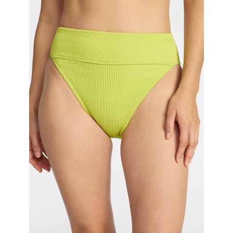 Women's Crinkle High Rise High Leg Cheeky Bikini Bottoms, Sizes XS-3X