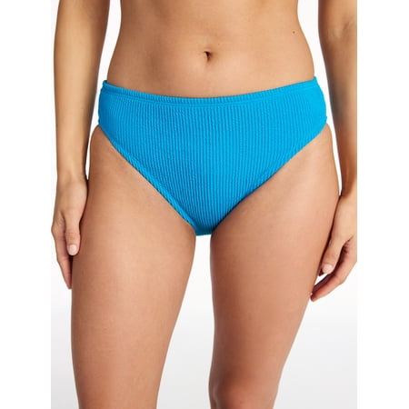 Time and Tru Women's Crinkle Mid Rise High Leg Cheeky Bikini Bottoms
