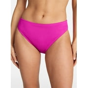 Time and Tru Women's Crinkle Mid Rise High Leg Cheeky Bikini Bottoms