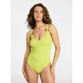 thumbnail image 1 of Time and Tru Women's and Women’s Plus Crinkle Plunge One-Piece Swimsuit, Sizes XS-3X, 1 of 6