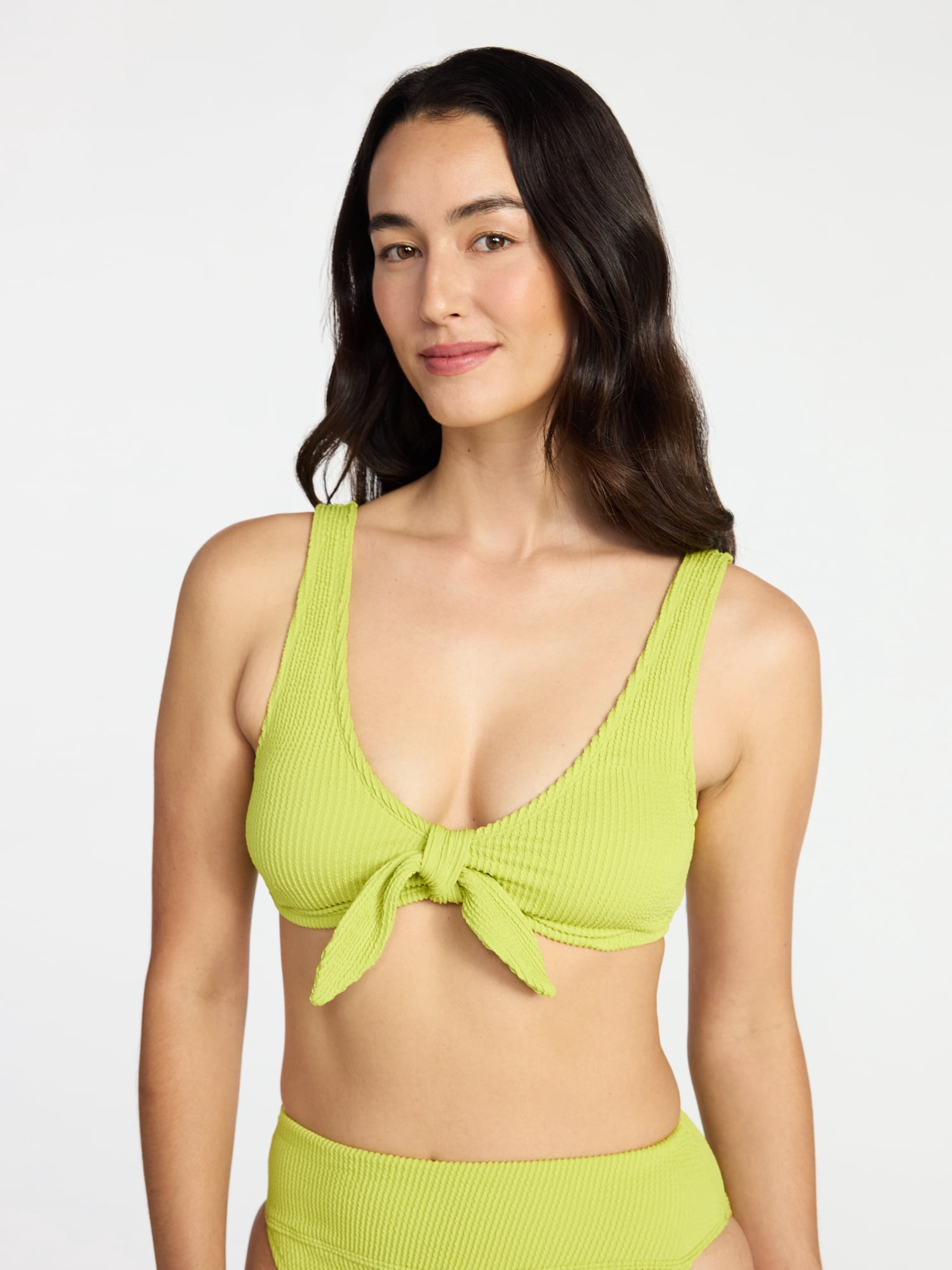 Time and Tru Women's Crinkle Plunge Tie Front Bikini Top, Sizes XS-3X