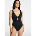 thumbnail image 1 of Time and Tru Women's and Women's Plus Size Crinkle Plunge Tie Front One Piece Swimsuit, Sizes XS-3X, 1 of 5