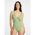 thumbnail image 1 of Time and Tru Women's and Women's Plus Size Crinkle Plunge Tie Front One Piece Swimsuit, Sizes XS-3X, 1 of 5
